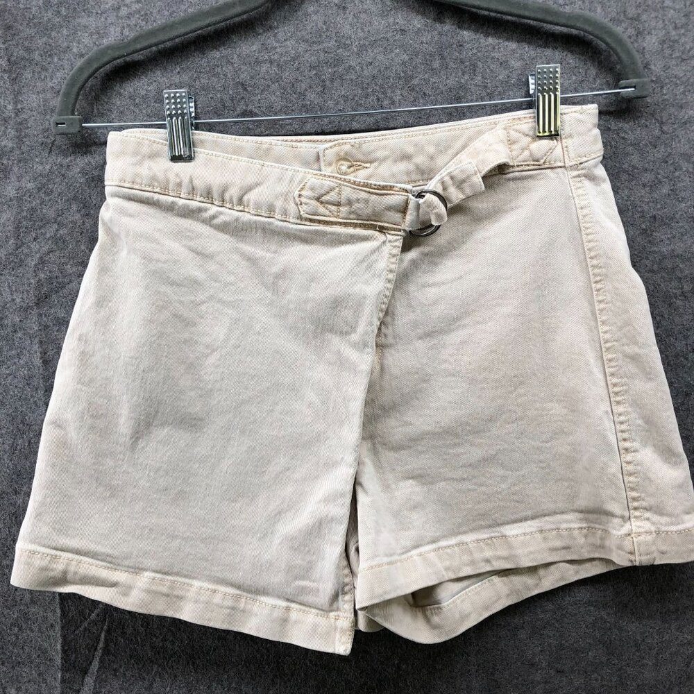 American‎ Eagle Wrap Mini Skort Womens 0 Super Stretch Beige Denim Roll Cuff